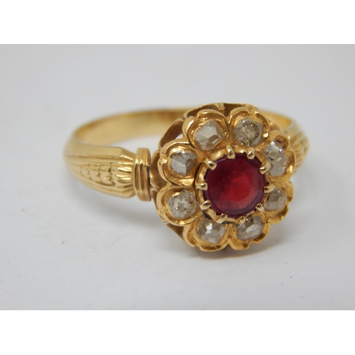 270 - Antique Gold Ring Set with a Central Stone within a border of 8 Old Cut Diamonds: Size P: gross weig... 