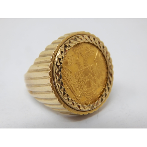 275 - 1915 Austrian Ducat Gold Coin Ring: Size P/Q: Weight 10.23g