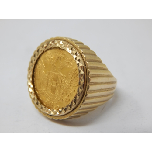 275 - 1915 Austrian Ducat Gold Coin Ring: Size P/Q: Weight 10.23g