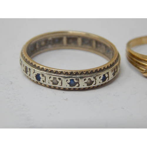 282 - 9ct Gold Rings Including an Eternity Ring, Size P & a Further Ring, Size M: Weight 3.8g