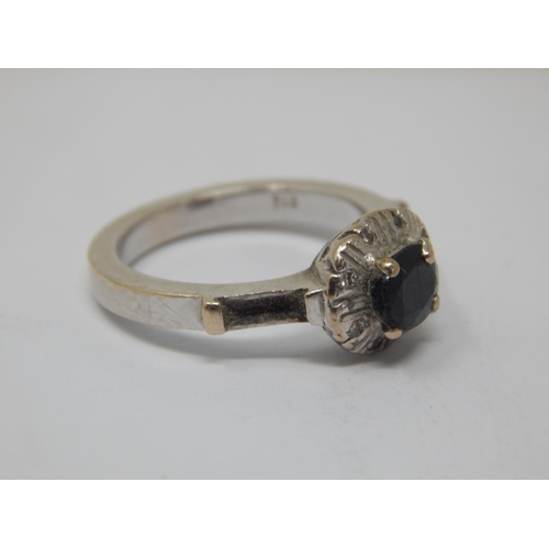 284 - 18ct White Gold Sapphire & Diamond Ring: Size L: Gross weight 4.98g (one stone vacant)