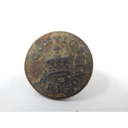 396 - Victorian Convict Prison Headdress Rosette Button 1850-68, interesting small brass Victorian crowned... 