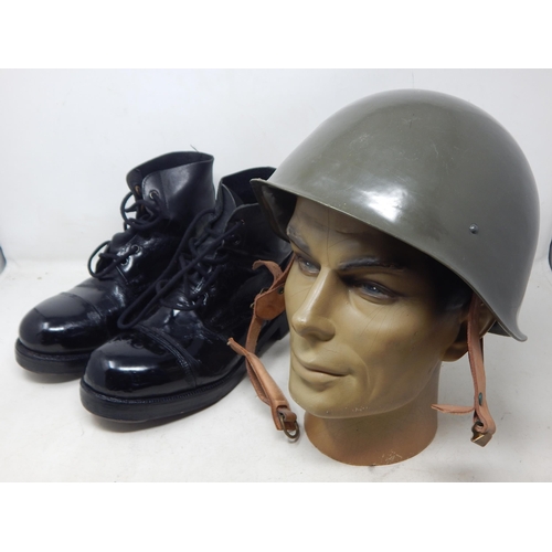 398 - Hungarian Cold War Era M70 Helmet together with a good pair of Army Boots