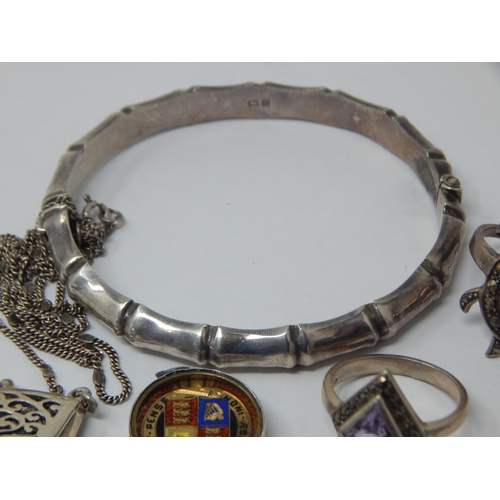 208 - A Quantity of Silver Jewellery Including Rings, Bangle, Pendant Necklace, Bracelet etc