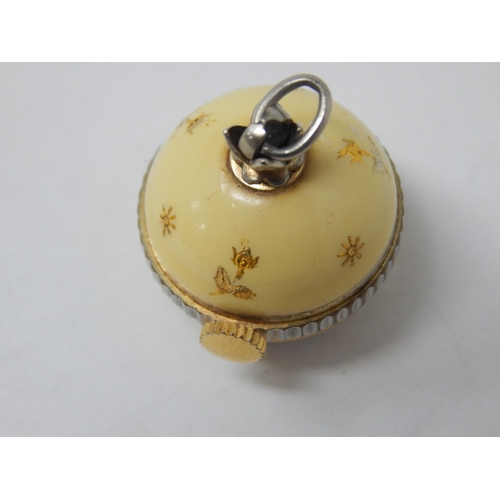 218 - Art Deco Yellow Enamel Bel Art Swiss Pendant Ball Watch with Suspension Loop