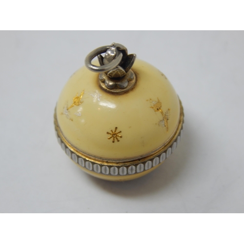 218 - Art Deco Yellow Enamel Bel Art Swiss Pendant Ball Watch with Suspension Loop