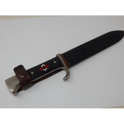 391 - Third Reich Hitler Youth Dagger by K & Co, Solingen, black chequered two piece grip with enamel HJ d... 