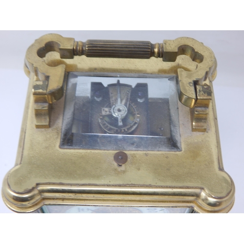 311 - 19th Century Brass Cased Repeater Carriage Clock with Bevelled Glass Panels & Key.