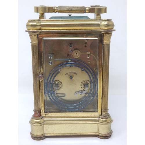 311 - 19th Century Brass Cased Repeater Carriage Clock with Bevelled Glass Panels & Key.