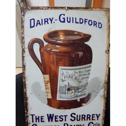 312 - Enamel Sign: Dairy - Guildford. The West Surrey Central Dairy Co's Pure Rich Thick Cream: Measures 6... 