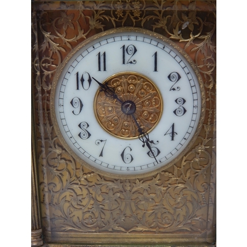 311 - 19th Century Brass Cased Repeater Carriage Clock with Bevelled Glass Panels & Key.