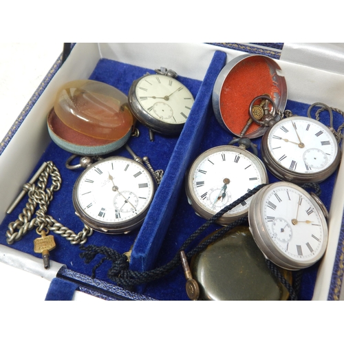 107 - A Quantity of Hallmarked Silver Gentleman's Pocket Watches, Keys etc contained in a box.