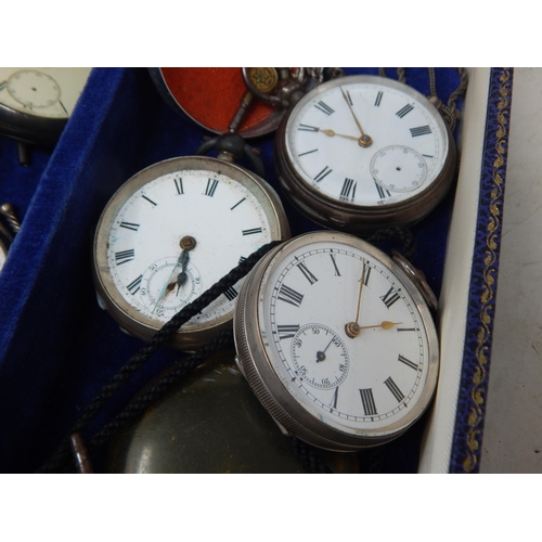 107 - A Quantity of Hallmarked Silver Gentleman's Pocket Watches, Keys etc contained in a box.