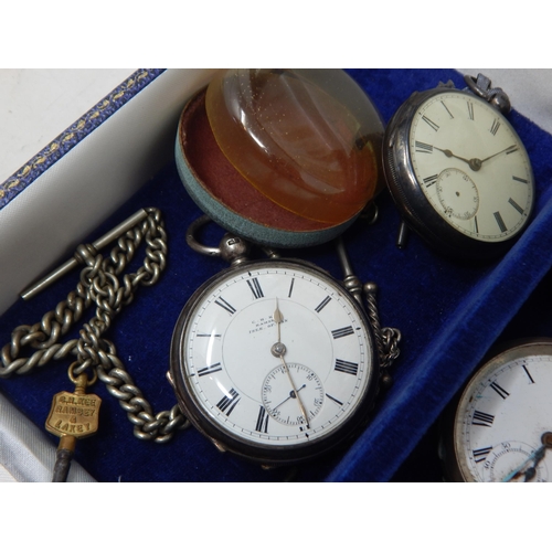 107 - A Quantity of Hallmarked Silver Gentleman's Pocket Watches, Keys etc contained in a box.