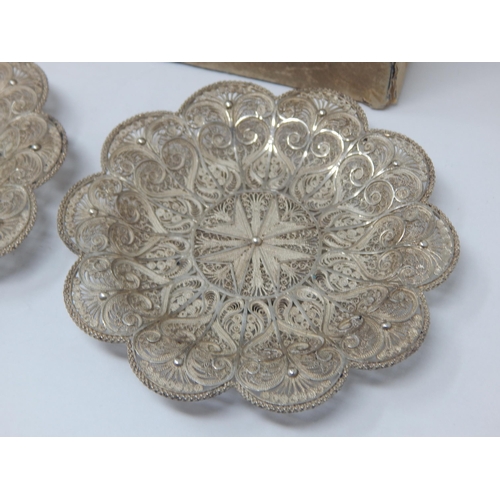 108 - A Pair of Maltese Filigree Silver Dishes each measuring 8.6cm diameter in original box