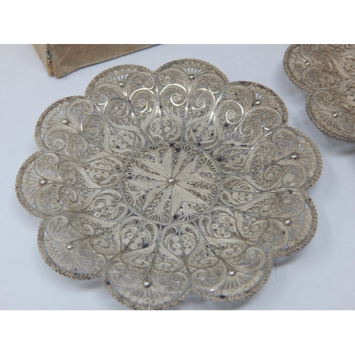 108 - A Pair of Maltese Filigree Silver Dishes each measuring 8.6cm diameter in original box