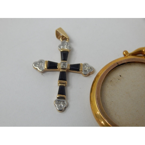 221 - 9ct Gold Double Sided Pendant Locket together with two 9ct Gold Crosses: Gross weight 8.03g