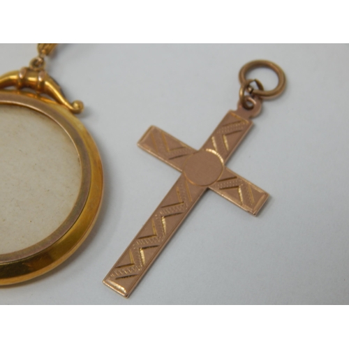 221 - 9ct Gold Double Sided Pendant Locket together with two 9ct Gold Crosses: Gross weight 8.03g