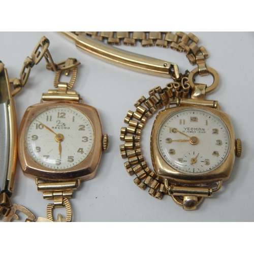 Two Ladies 9ct Gold Wristwatches on Rolled Gold Straps