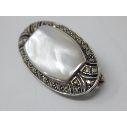 228 - Silver Marcasite & Mother of Pearl Set Brooch with Matching Ring together with two further Silver Ma... 