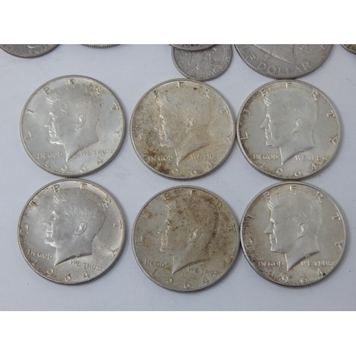 93 - 6 x 1964 Kennedy Silver Half Dollars together with further USA coinage including Silver