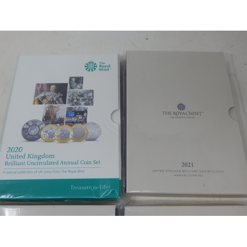 90 - Royal Mint UK Brilliant Uncirculated Annual Coin Sets 2020, 2021, 2022, 2023 in sealed packs of issu... 