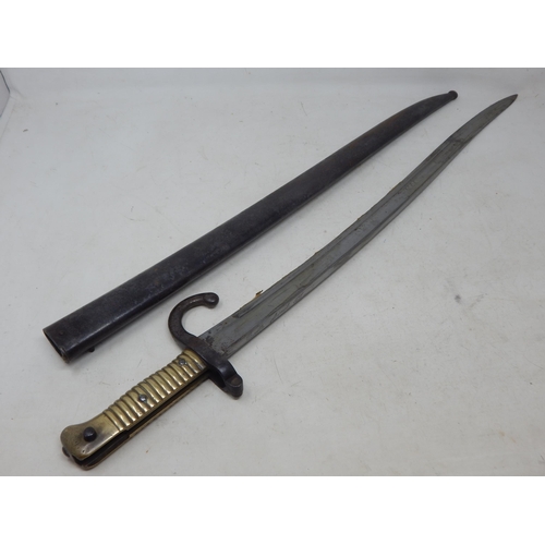 383 - 19th Century French Bayonet & Scabbard: Named & Dated 1871 Measuring 71cm overall