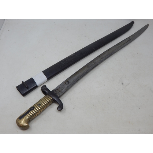 384 - 19th Century French Bayonet & Scabbard: Measuring 70cm overall