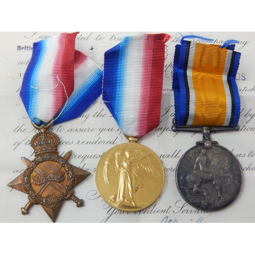 2 - WWI Trio of Medals Awarded & Named to: 13133 PTE W. HICKS. COLDSTREAM GUARDS