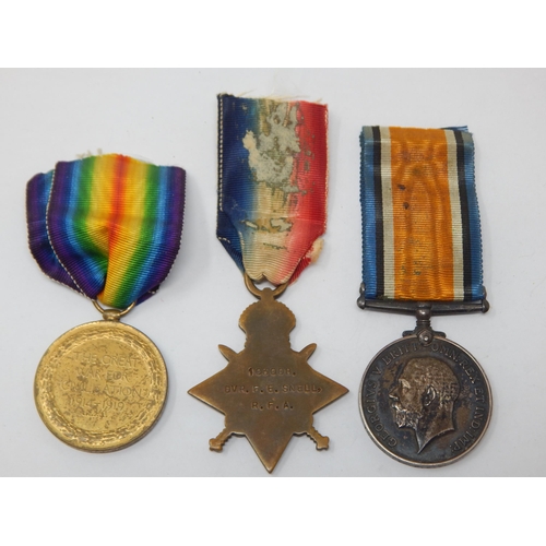 7 - WWI Trio of Medals Awarded & Named to: 103008 DVR. F. E. SNELL. R.F.A