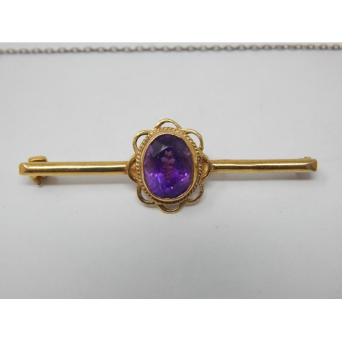 240 - 9ct Gold Amethyst Set Brooch together with an Amethyst Pendant Necklace & a Pair of Mappin & Webb Si... 