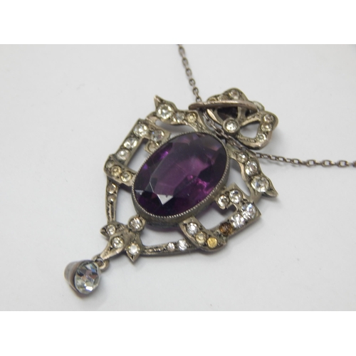 240 - 9ct Gold Amethyst Set Brooch together with an Amethyst Pendant Necklace & a Pair of Mappin & Webb Si... 