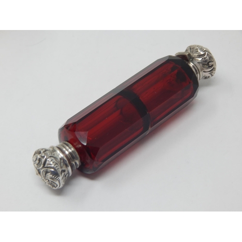 116 - Victorian Silver & Cranberry Glass Double Ended Scent Bottle together with a Hallmarked Silver Mount... 