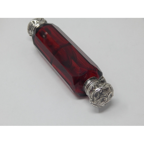 116 - Victorian Silver & Cranberry Glass Double Ended Scent Bottle together with a Hallmarked Silver Mount... 