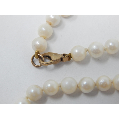 244 - 9ct Gold Clasped String of Individually Knotted Pearls: Length 44cm