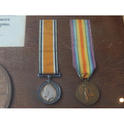 56 - FRAMED WWI MEDAL GROUP AWARDED & EDGE NAMED TO BROTHERS: PTE BERTIE JOHN THOMAS. WELCH REGIMENT (KIL... 
