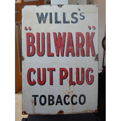 73 - WWII Enamel Sign: Wills's Bulwark Cut Plug Tobacco. Measuring 75cm x 53cm