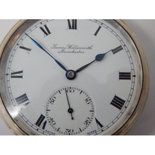 117 - Gentleman's Silver Pocket Watch: Hallmarked Birmingham 1927, James Wadsworth, Manchester. Working wh... 