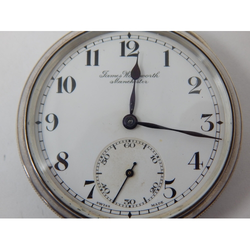 119 - Gentleman's Silver Pocket Watch: Hallmarked Birmingham 1929, James Wadsworth, Manchester. Working wh... 