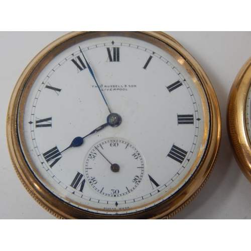 123 - Gentleman's Gold Filled Pocket Watches by Thomas Russell & Son, Liverpool & Elgin. Working when cata... 