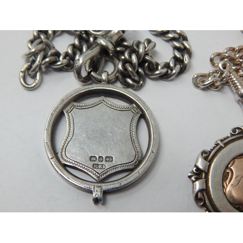 125 - 2 x Silver Albert Chains with Hallmarked Silver Fobs