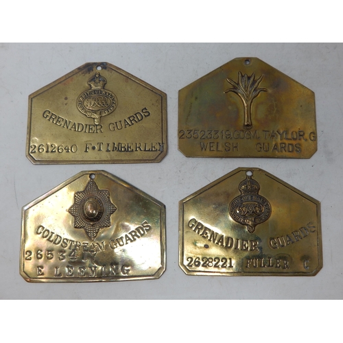 74 - Named Military Brass Locker/Bed Plates: Welsh Guards, Coldstream Guards & Grenadier Guards (4).