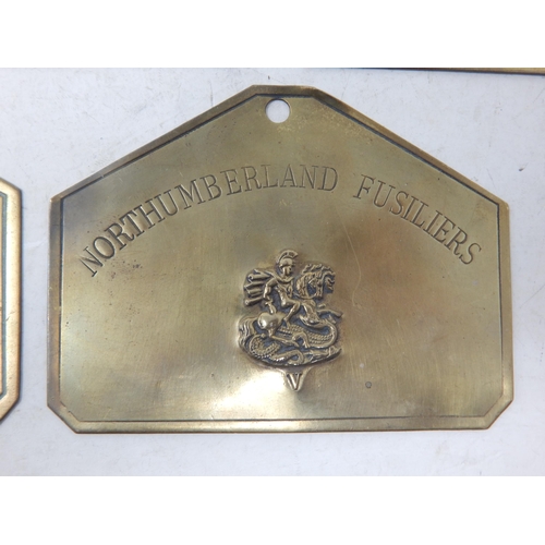 75 - Military Brass Locker/Bed Plates: Northumberland Fusiliers, Sherwood Foresters, Grenadier Guards, Th... 