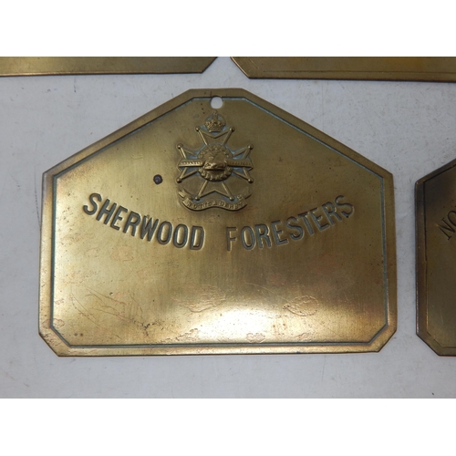 75 - Military Brass Locker/Bed Plates: Northumberland Fusiliers, Sherwood Foresters, Grenadier Guards, Th... 