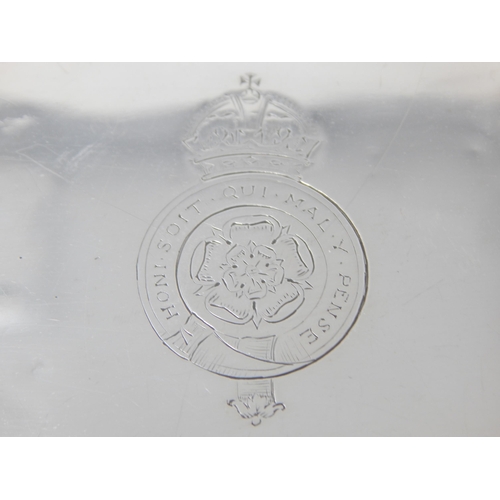 136 - Large Silver Cigarette Box with Military Crest & Inscription. Cedar Lined Interior & Weighted Base: ... 