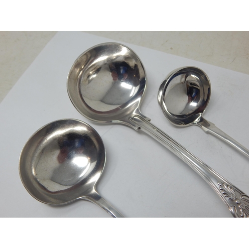 140 - 3 x Silver Sauce Ladles: Hallmarked Glasgow 1819, London 1836 & Sheffield 1904: Weight 188g