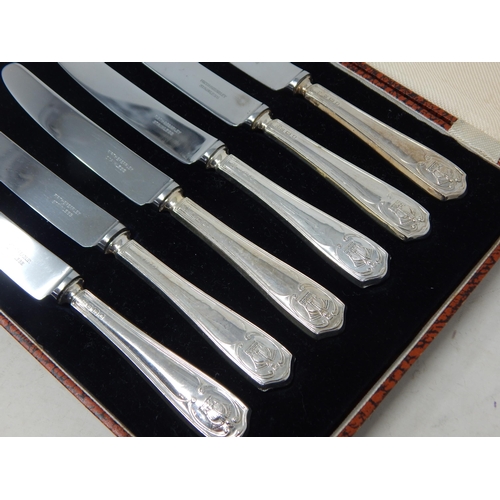 142 - A Set of Silver Handled Silver Jubilee Knives with Crown Finials: Hallmarked London 1935 in Fitted C... 