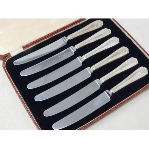 142 - A Set of Silver Handled Silver Jubilee Knives with Crown Finials: Hallmarked London 1935 in Fitted C... 