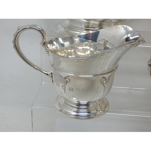 147 - A Four Piece Silver Tea Service, Comprising Teapot, Hot Water Jug, Lidded Sugar Bowl & Milk Jug: Hal... 