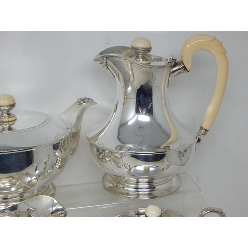 147 - A Four Piece Silver Tea Service, Comprising Teapot, Hot Water Jug, Lidded Sugar Bowl & Milk Jug: Hal... 